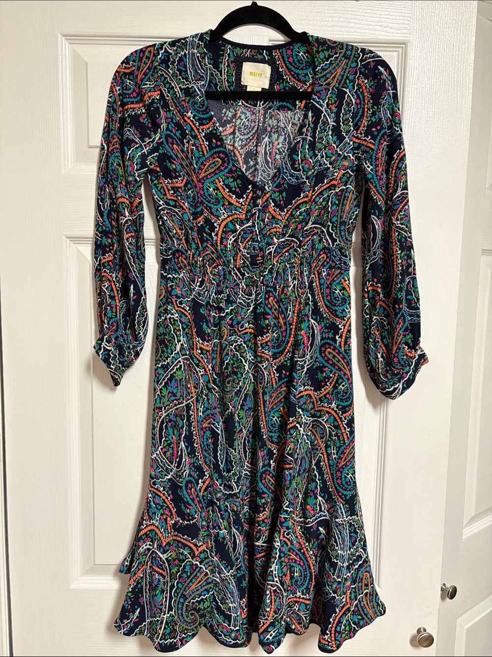 Maeve Navy Paisley Midi Dress with Multicolor Print